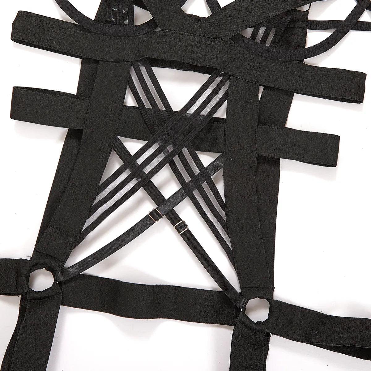 Conjunto Set de Lencería Coqueta 2 piezas con diseño de tiras de estilo jumpsuit ajustado en elástico