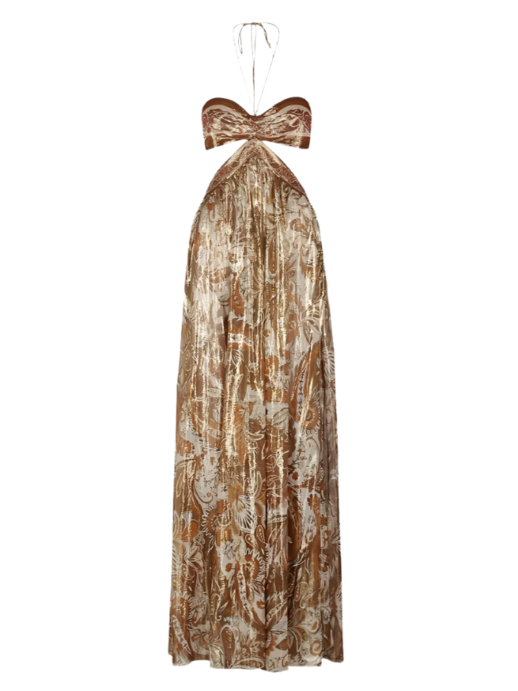 Vestido de Verano Mujer Sin Espalda Off Shoulder con Estampado Coqueto y Corte Tipo Hollow