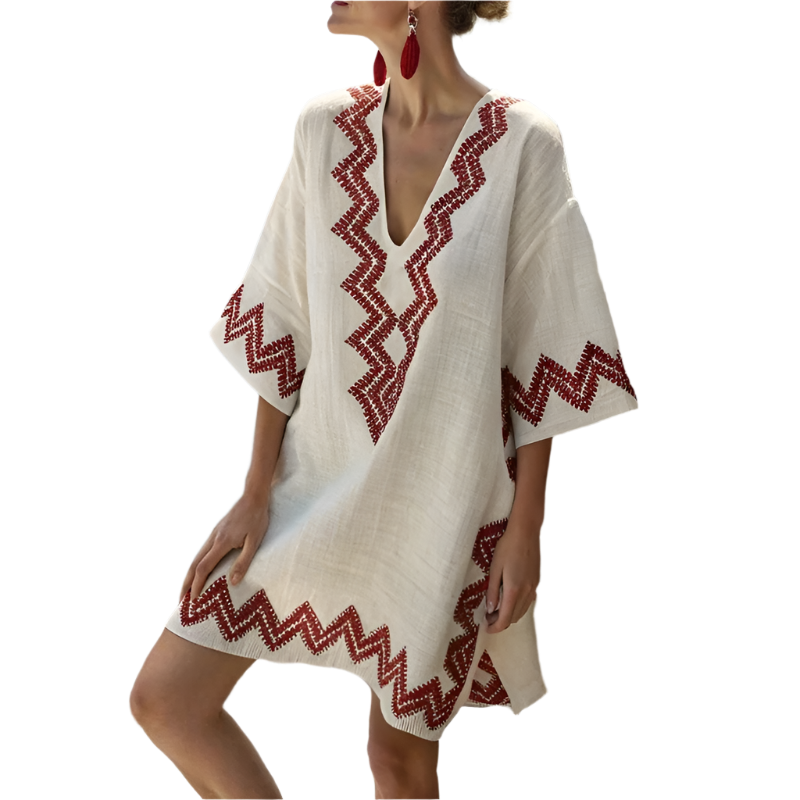 Vestido de verano Estilo boho chic de Mujer talla grande y Escote en V con Manga 3/4 y Estampado floral