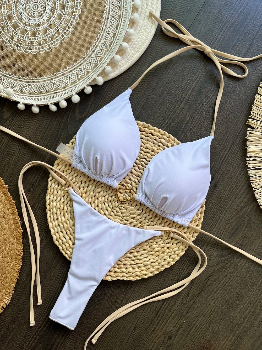 Bikini de dos piezas para mujer con Top halter y tanga en Estilo brasileño y en Colores sólidos