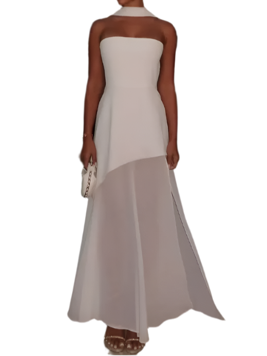 Vestido Largo Elegante para Mujer sin Tirantes de Malla con Lazo y Diseño Patchwork