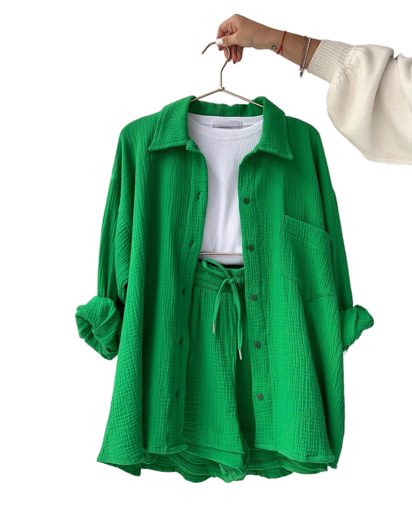 Outfit Conjunto de Camisa manga larga con solapa y short de tiro alto con cordón