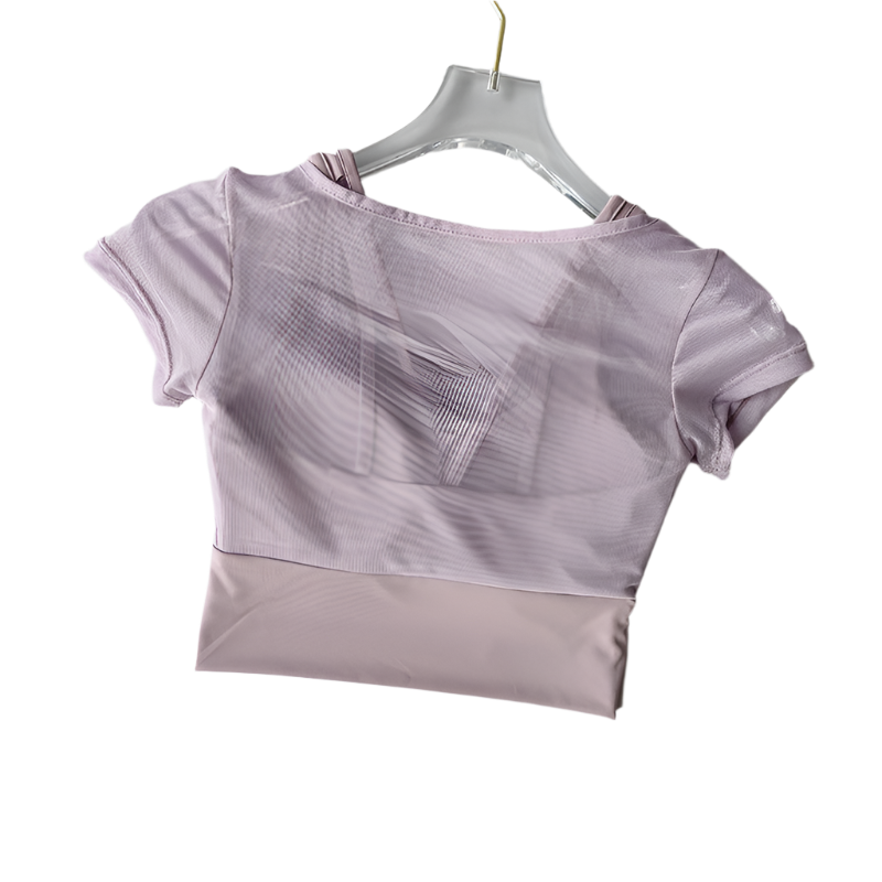 Crop Top con almohadilla en los pechos de secado rápido con manga corta y transpirable