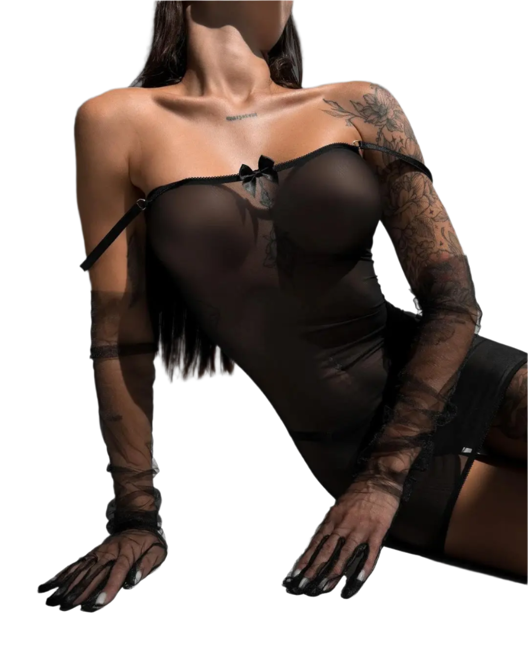 Women's Sheer Lingerie Short Dress with Crisscross Straps and Open Back