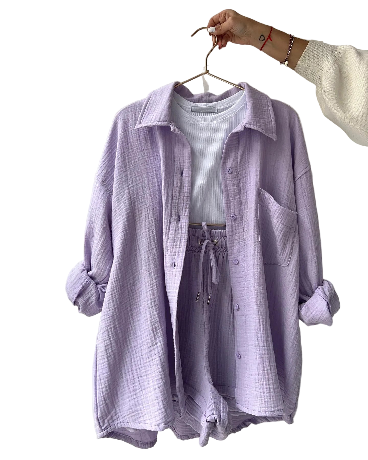 Outfit Conjunto de Camisa manga larga con solapa y short de tiro alto con cordón