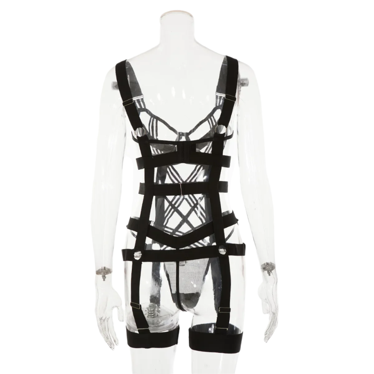 Conjunto Set de Lencería Coqueta 2 piezas con diseño de tiras de estilo jumpsuit ajustado en elástico