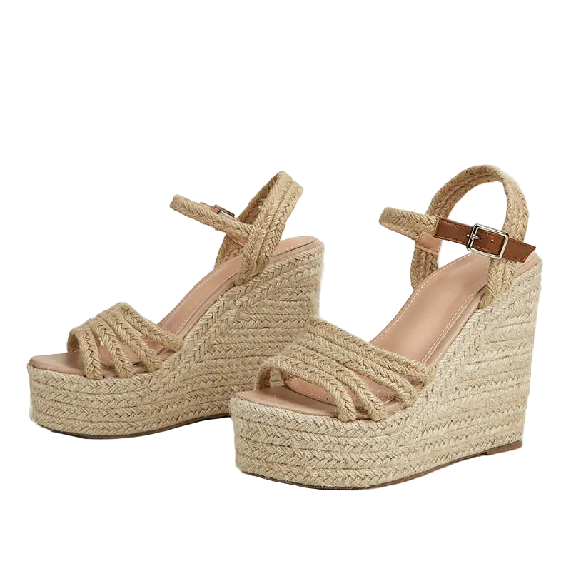 Sandalias Bohemias de Cuña con Plataforma y Punta Abierta con Correa al Tobillo