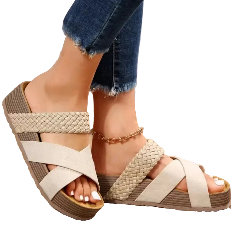 Sandalias gladiador sin cordones de punta abierta y tira cruzada ancha con plataforma gruesa en tallas grandes
