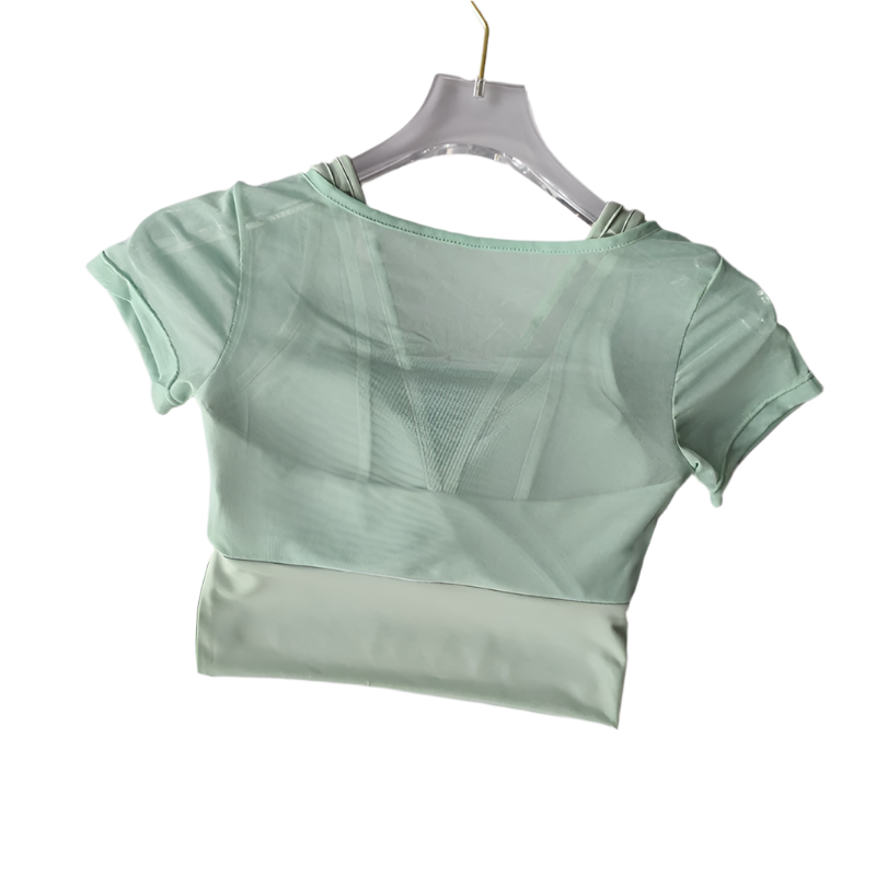 Crop Top con almohadilla en los pechos de secado rápido con manga corta y transpirable