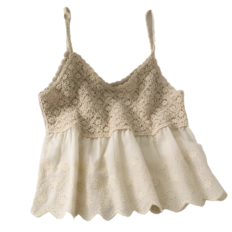 Conjunto de 2 piezas para mujer, top tejido tipo sujetador con tirantes y short de pierna ancha de estilo boho chic calado