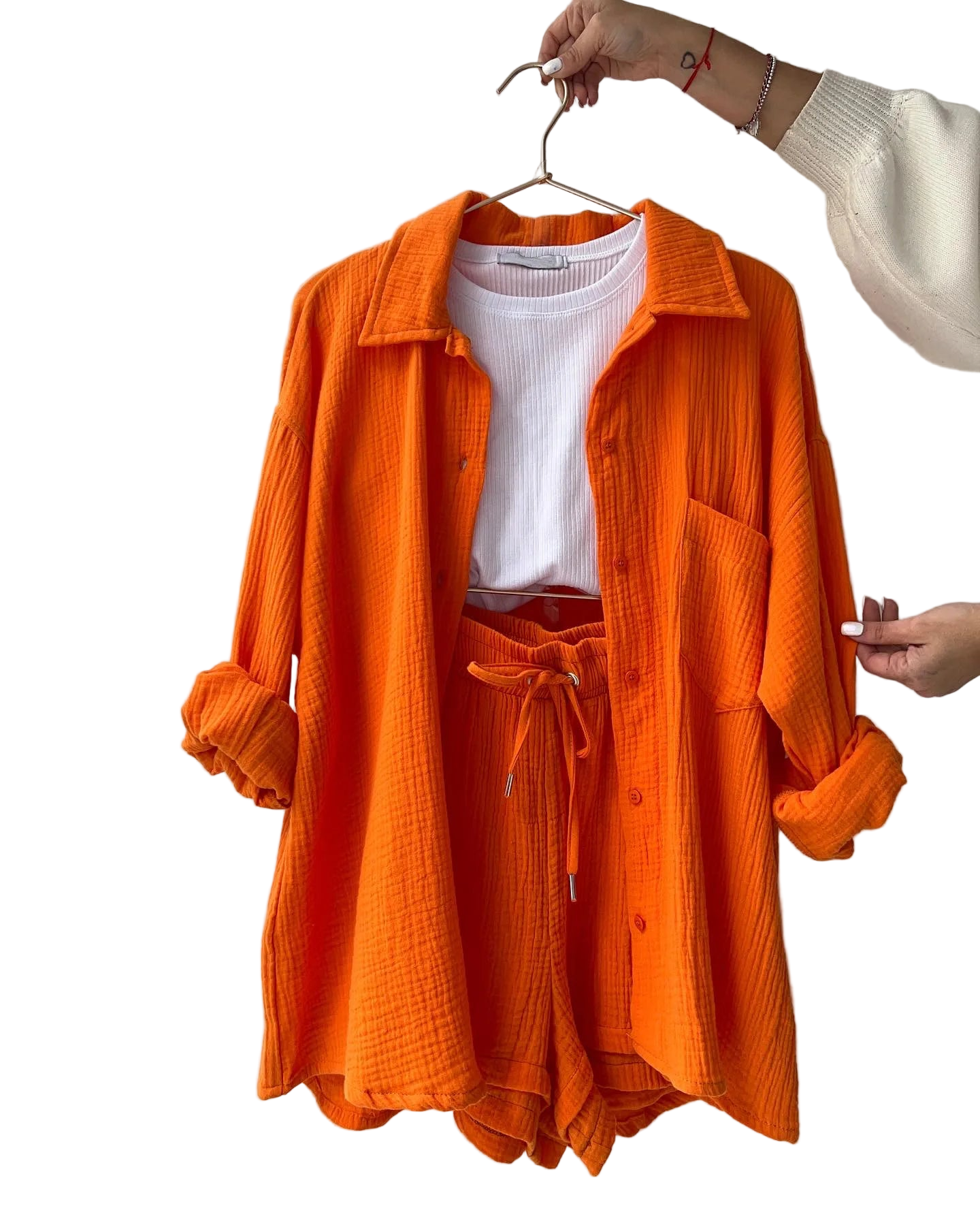 Outfit Conjunto de Camisa manga larga con solapa y short de tiro alto con cordón