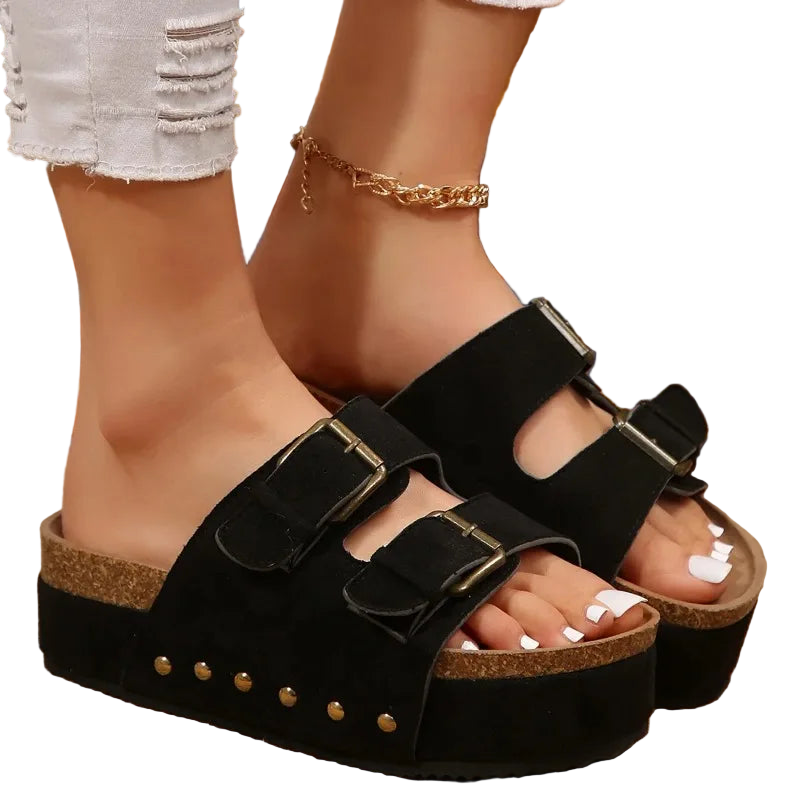 Sandalias Planas Bohemias de Punta Abierta al Estilo Romano y Suela Gruesa