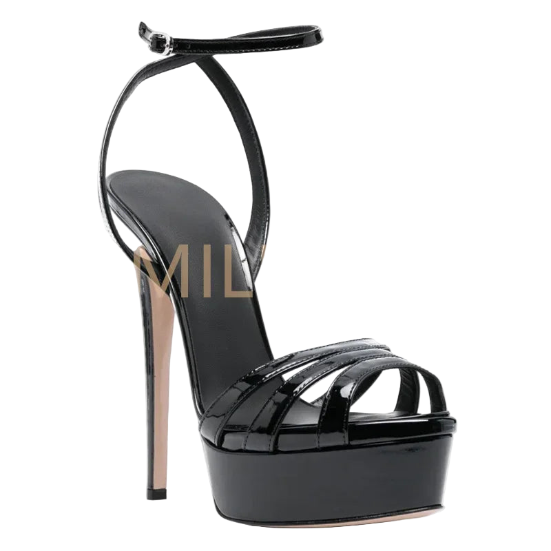 Sandalias de tacón alto tipo stiletto con plataforma y correa al tobillo