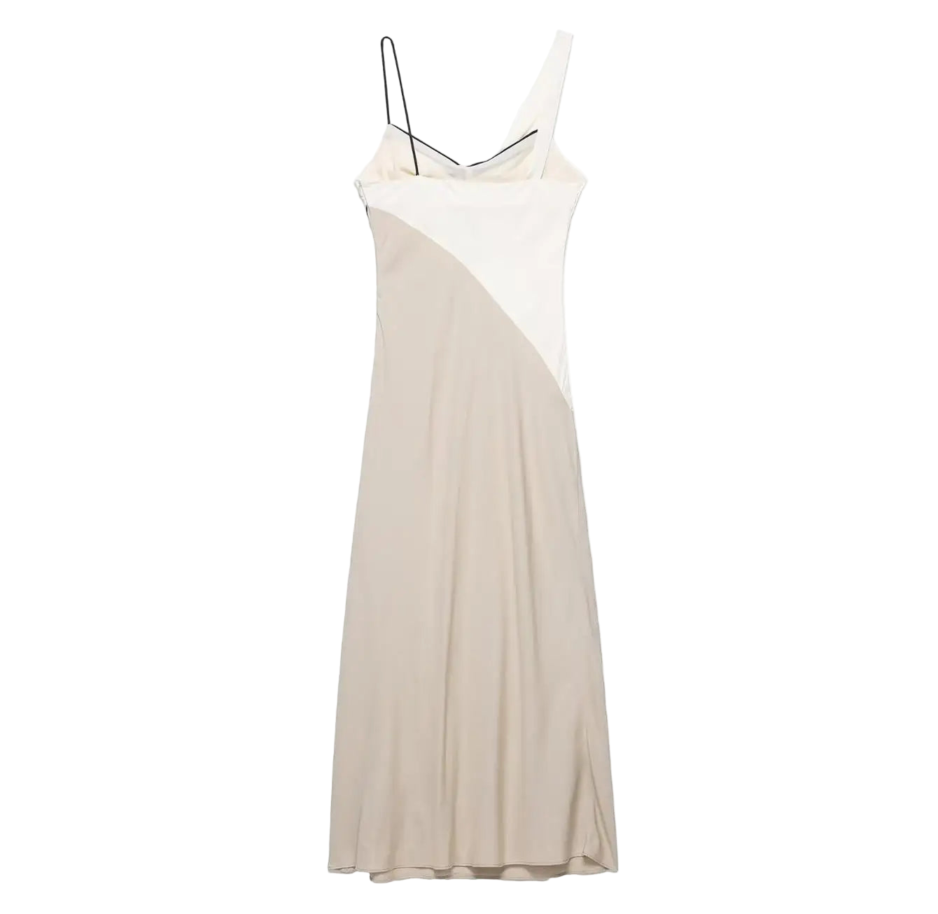 Vestido midi elegante sin mangas con tirantes de cuello drapeado de diseño patchwork