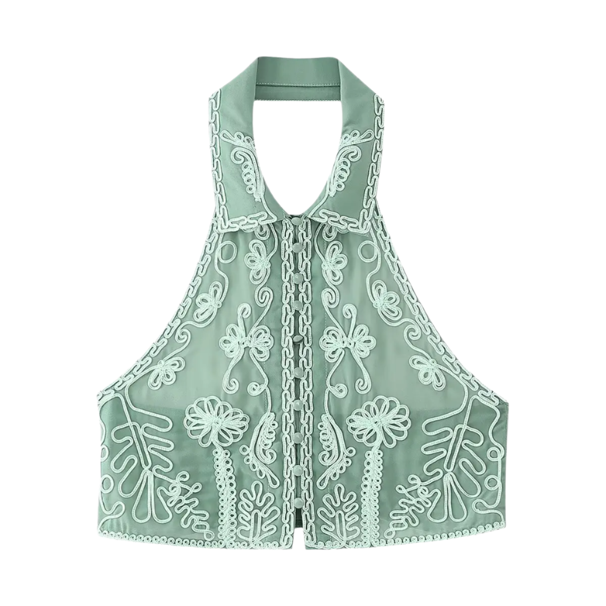 Conjunto Boho Chic de Top Halter Bordado sin Espalda y Falda