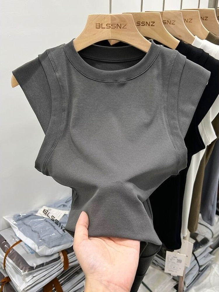 Summer Cotton Fitted Ribbed T-Shirt