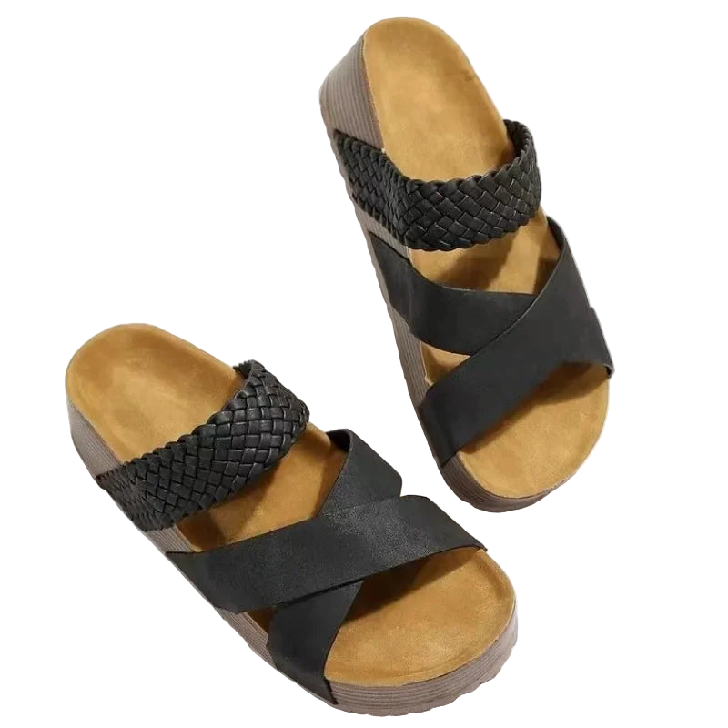Sandalias gladiador sin cordones de punta abierta y tira cruzada ancha con plataforma gruesa en tallas grandes