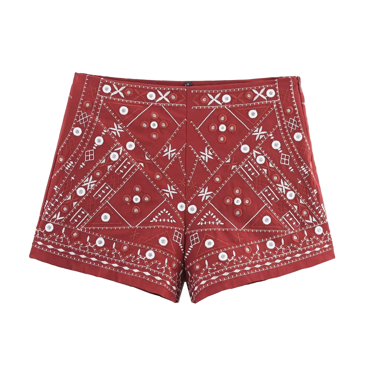Outfit Conjunto Boho Chic de Chaleco Sin Mangas Rojo Bordado y Shorts Pierna Ancha