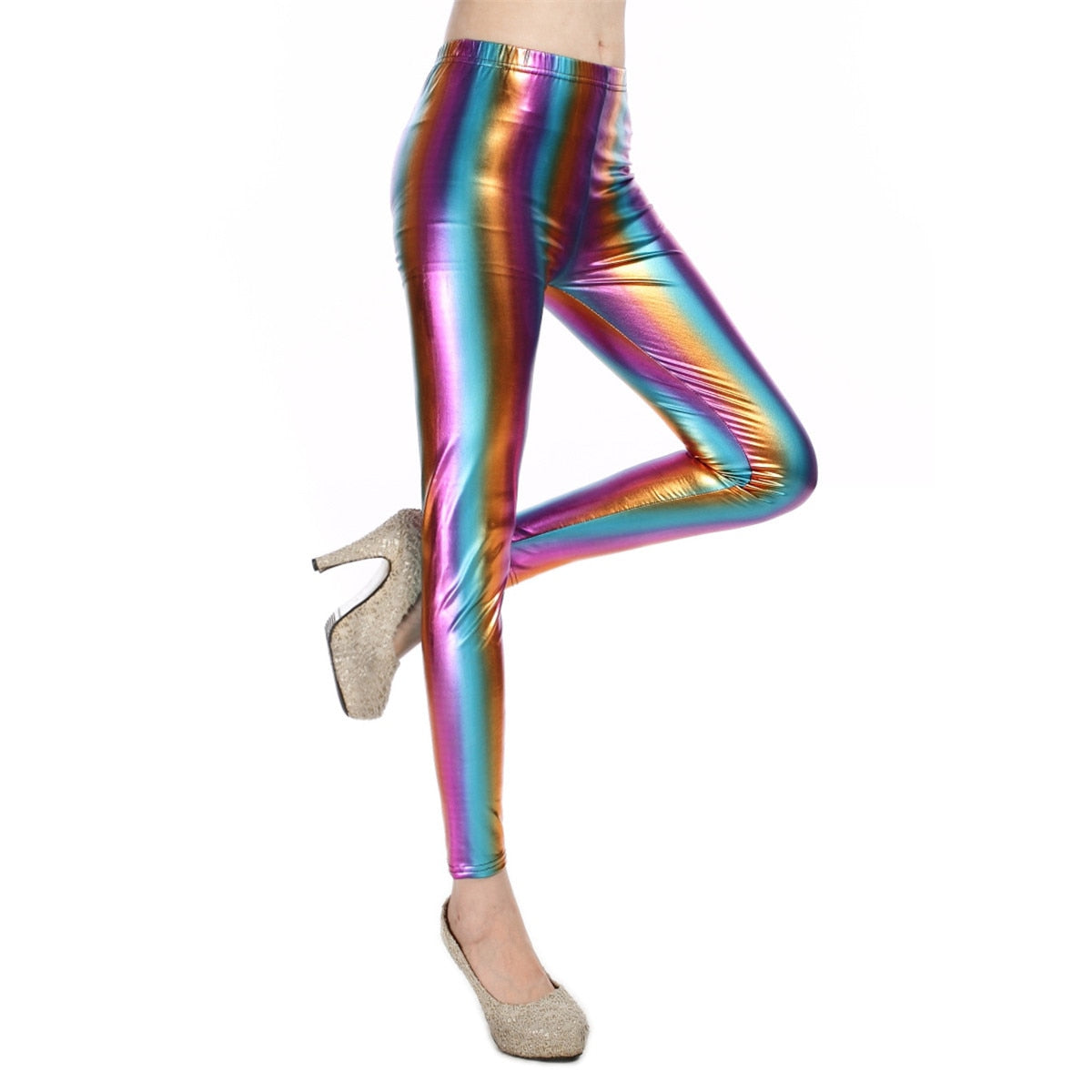 Women's Faux Leather Leggings: Sexy Metallic Tight Pants for Parties, Clubs and Dance.