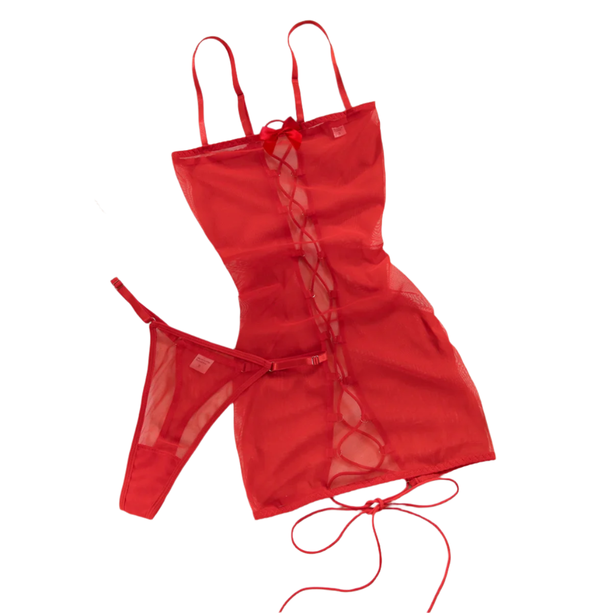 Women's Sheer Lingerie Short Dress with Crisscross Straps and Open Back