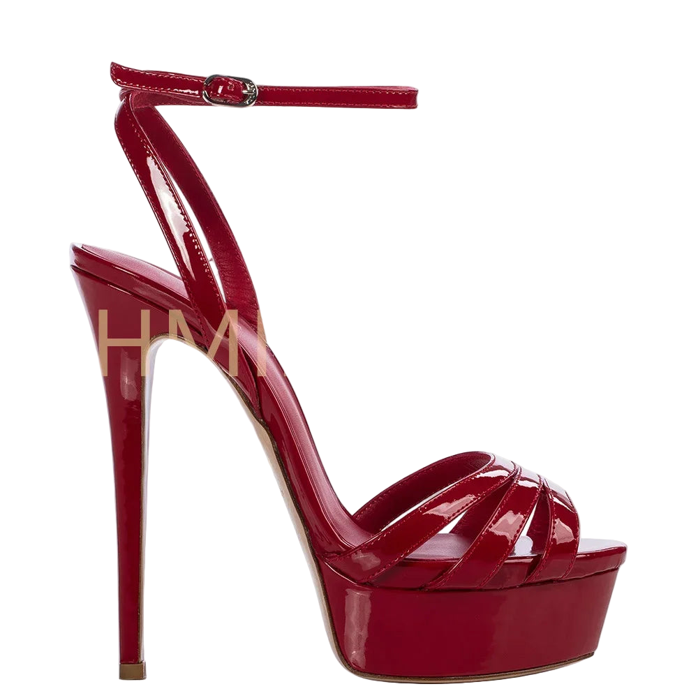 Sandalias de tacón alto tipo stiletto con plataforma y correa al tobillo