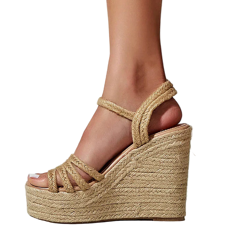 Sandalias Bohemias de Cuña con Plataforma y Punta Abierta con Correa al Tobillo