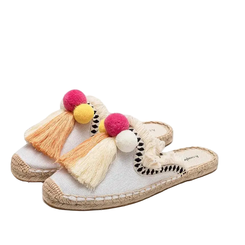 Zapatillas estilo suecos flats de yute y lona y algodón y suela TPR