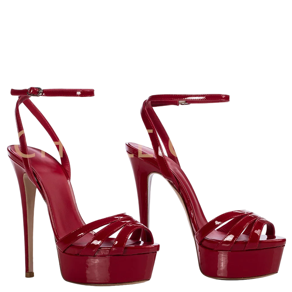 Sandalias de tacón alto tipo stiletto con plataforma y correa al tobillo