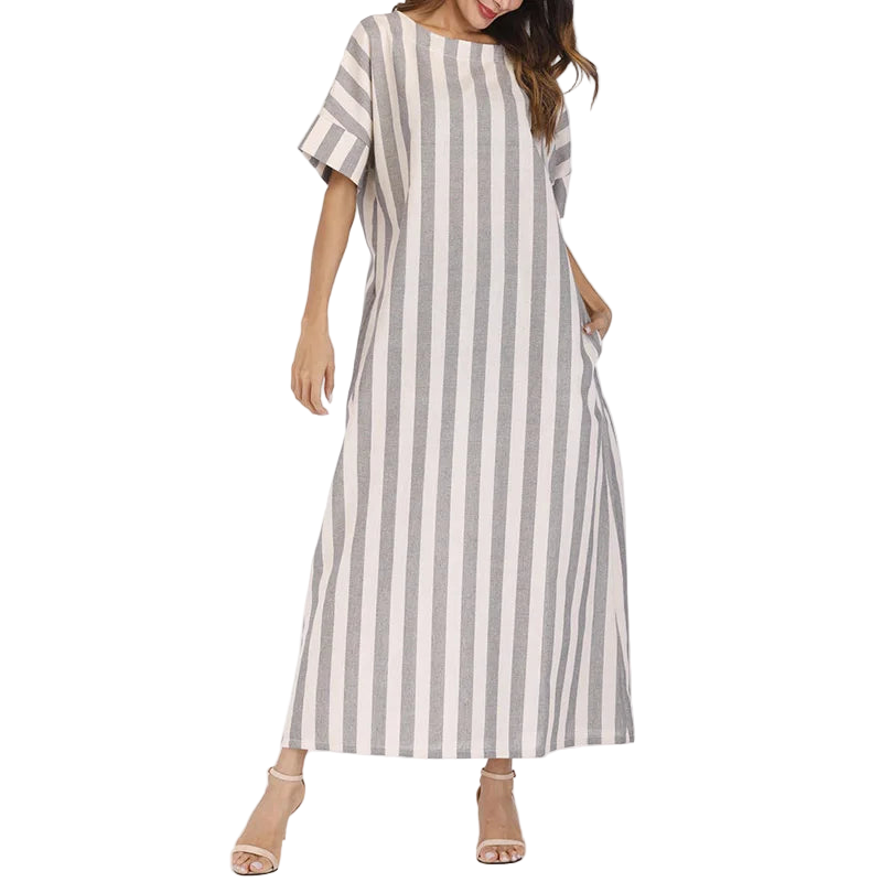 Vestido bohemio largo de algodón y lino talla grande 5XL de tipo caftán con manga larga y rayas