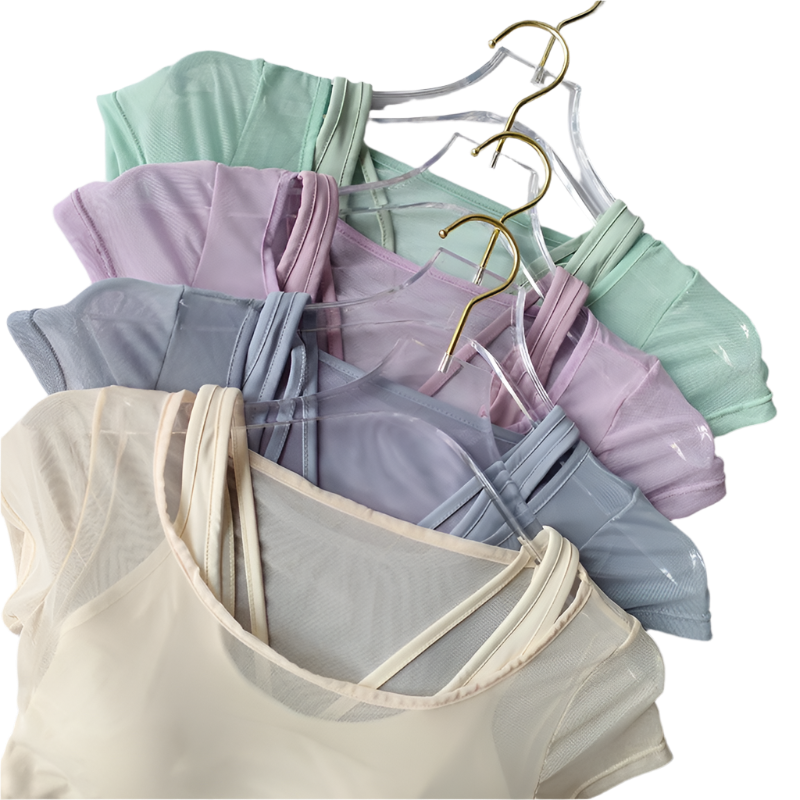 Crop Top con almohadilla en los pechos de secado rápido con manga corta y transpirable