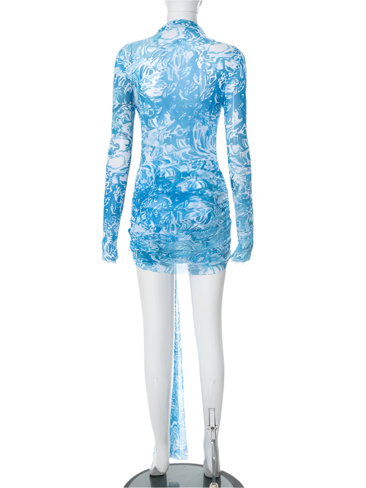 Vestido de Malla Transparente para Mujer Estilo con Manga Larga