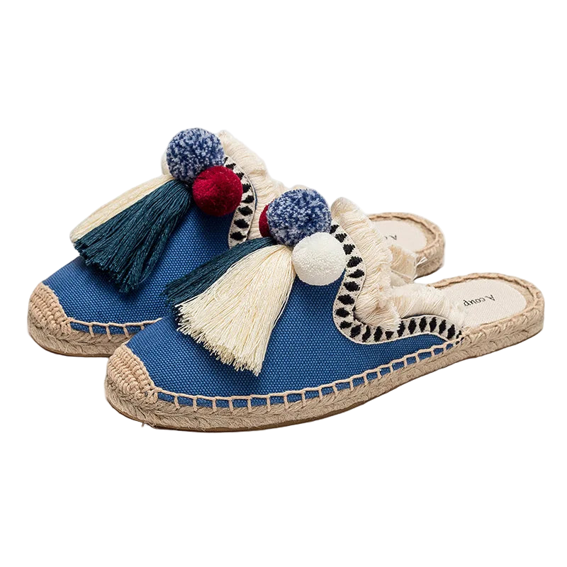 Zapatillas estilo suecos flats de yute y lona y algodón y suela TPR