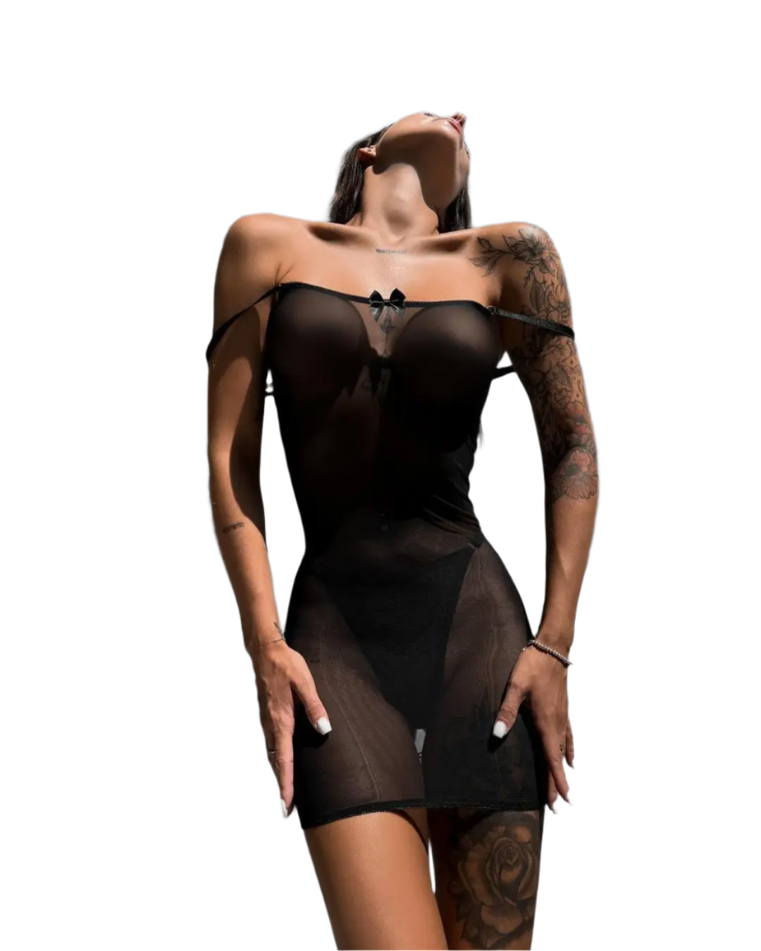 Women's Sheer Lingerie Short Dress with Crisscross Straps and Open Back