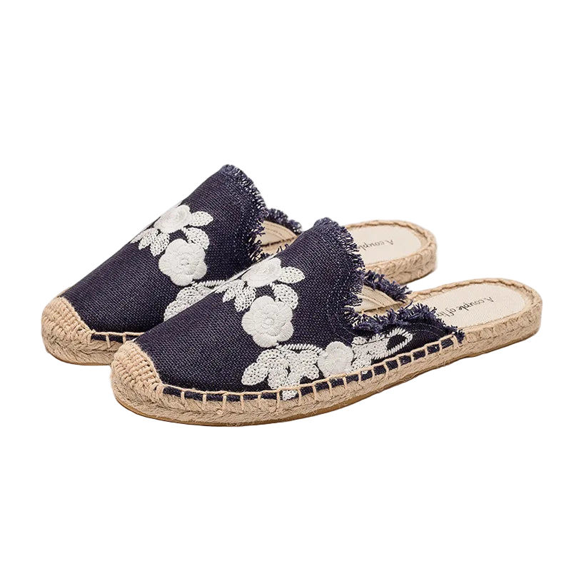 Zapatillas estilo suecos flats de yute y lona y algodón y suela TPR