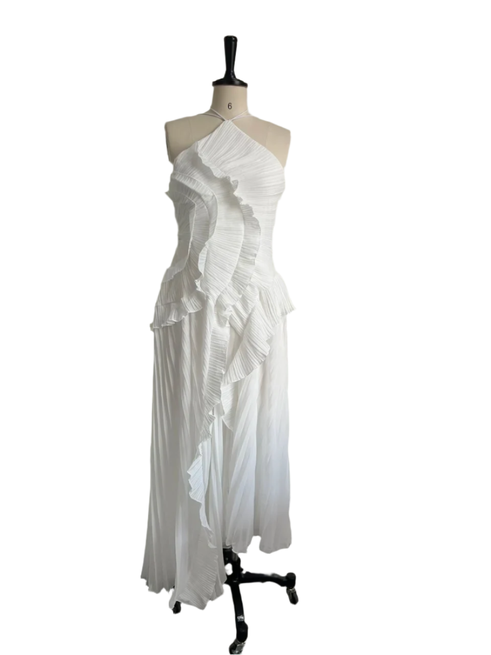 Vestido Largo Plisado para Mujer con Escote Halter Color Púrpura Tipo Maxi