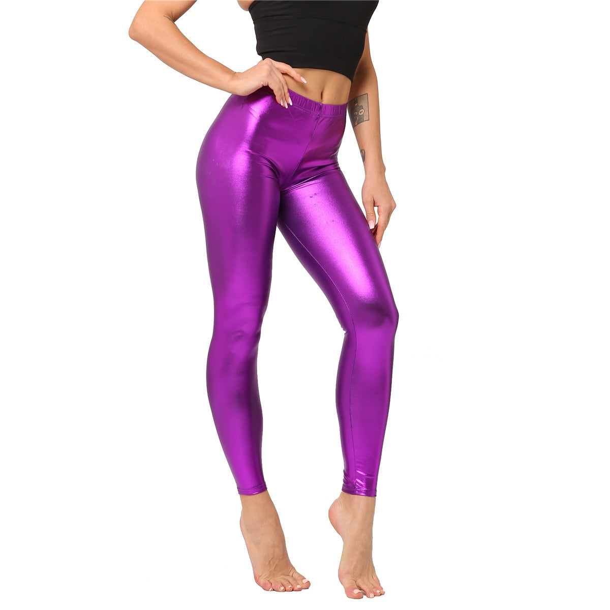 Women's Faux Leather Leggings: Sexy Metallic Tight Pants for Parties, Clubs and Dance.