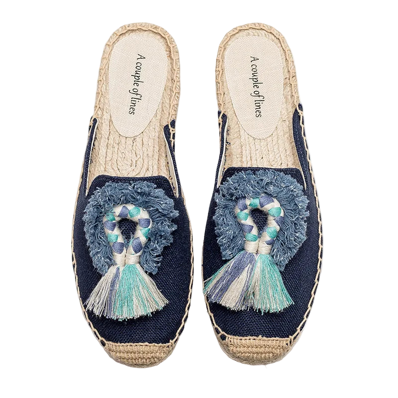 Zapatillas estilo suecos flats de yute y lona y algodón y suela TPR