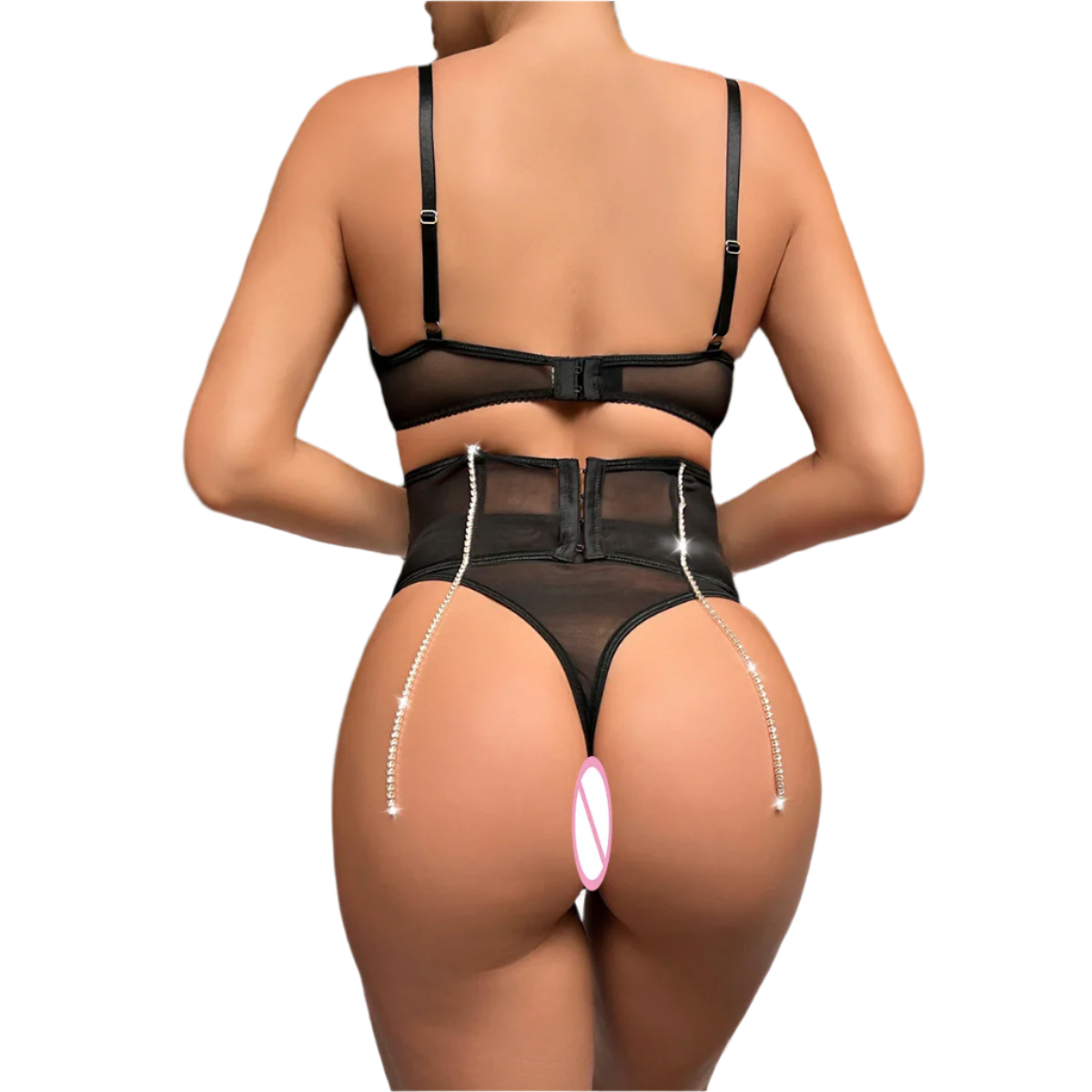 Set Conjunto de lencería con pedrería y Encaje transparente y cinturilla