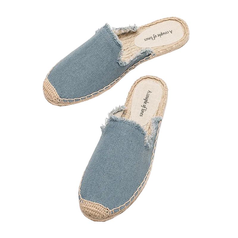 Zapatillas estilo suecos flats de yute y lona y algodón y suela TPR