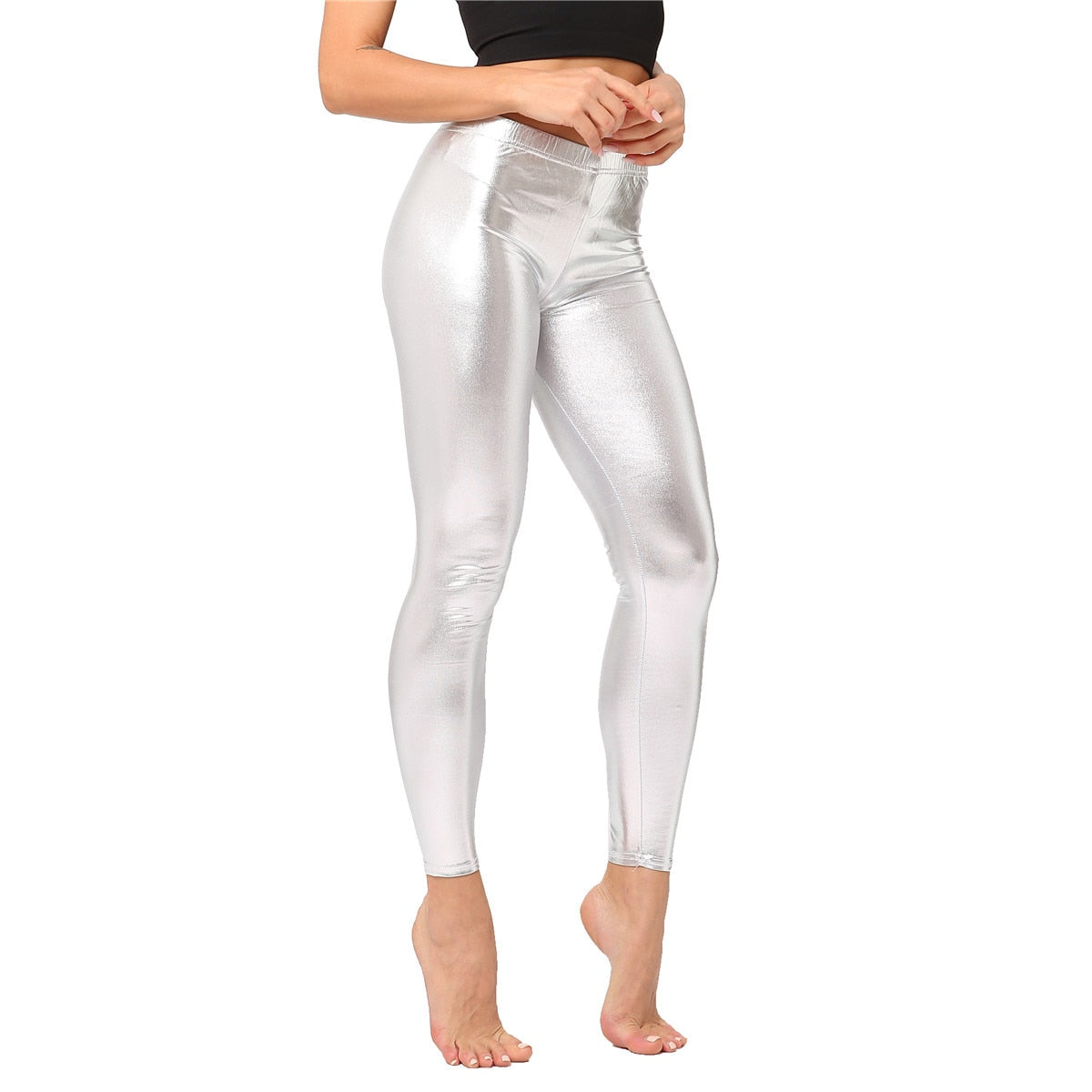 Women's Faux Leather Leggings: Sexy Metallic Tight Pants for Parties, Clubs and Dance.
