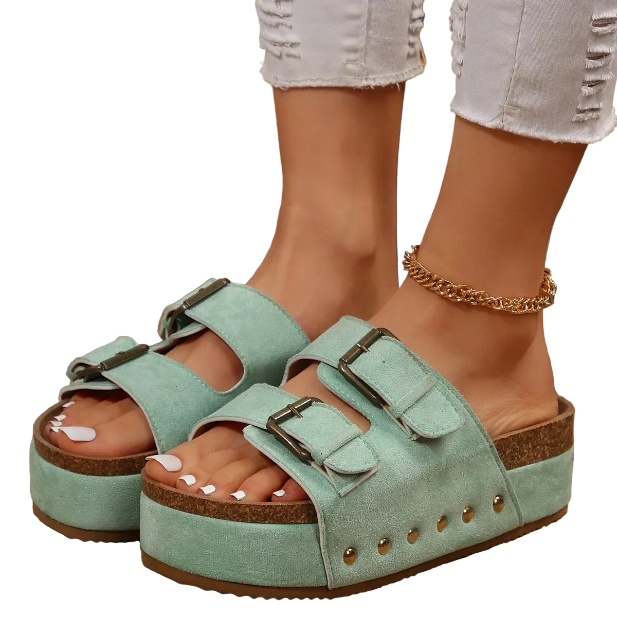 Sandalias Planas Bohemias de Punta Abierta al Estilo Romano y Suela Gruesa