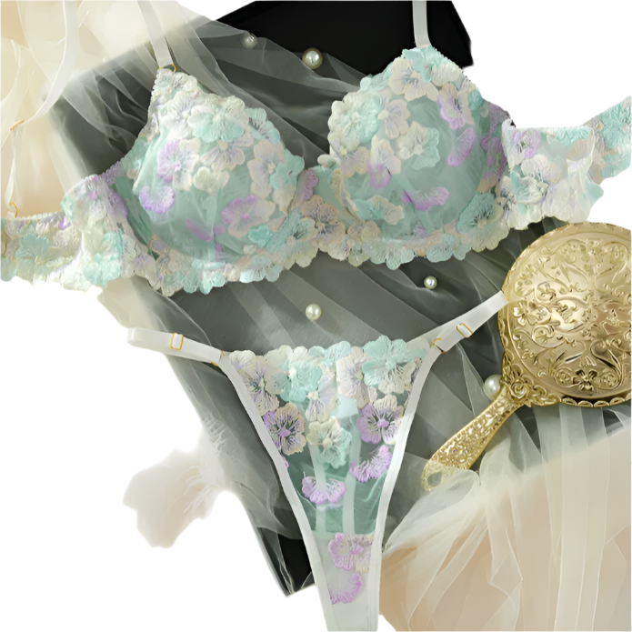 Conjunto de Lencería Elegante y Delicado con Bordado de Encaje