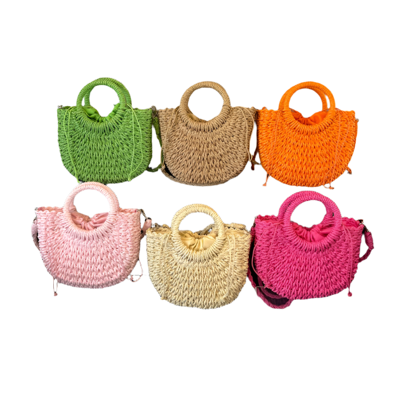 Bolso de Playa de Rattán Hecho a Mano con Diseño Hueco de Estilo Bodycross y de Hombro