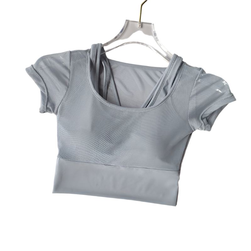 Crop Top con almohadilla en los pechos de secado rápido con manga corta y transpirable