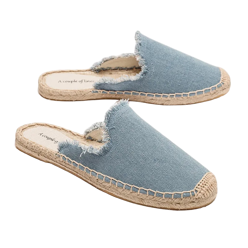 Zapatillas estilo suecos flats de yute y lona y algodón y suela TPR