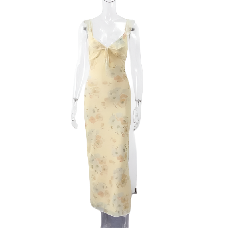 Vestido de Casual Mujer con Estampado Floral Sin Espalda y Escote en V