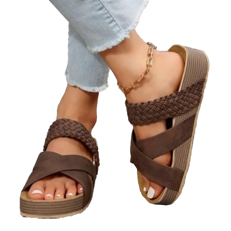 Sandalias gladiador sin cordones de punta abierta y tira cruzada ancha con plataforma gruesa en tallas grandes
