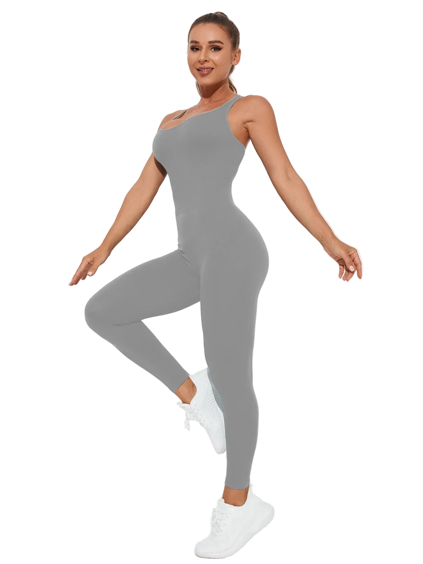 Women's Seamless Sports Jumpsuit with Tummy Control, Crisscross Straps, and Open Back