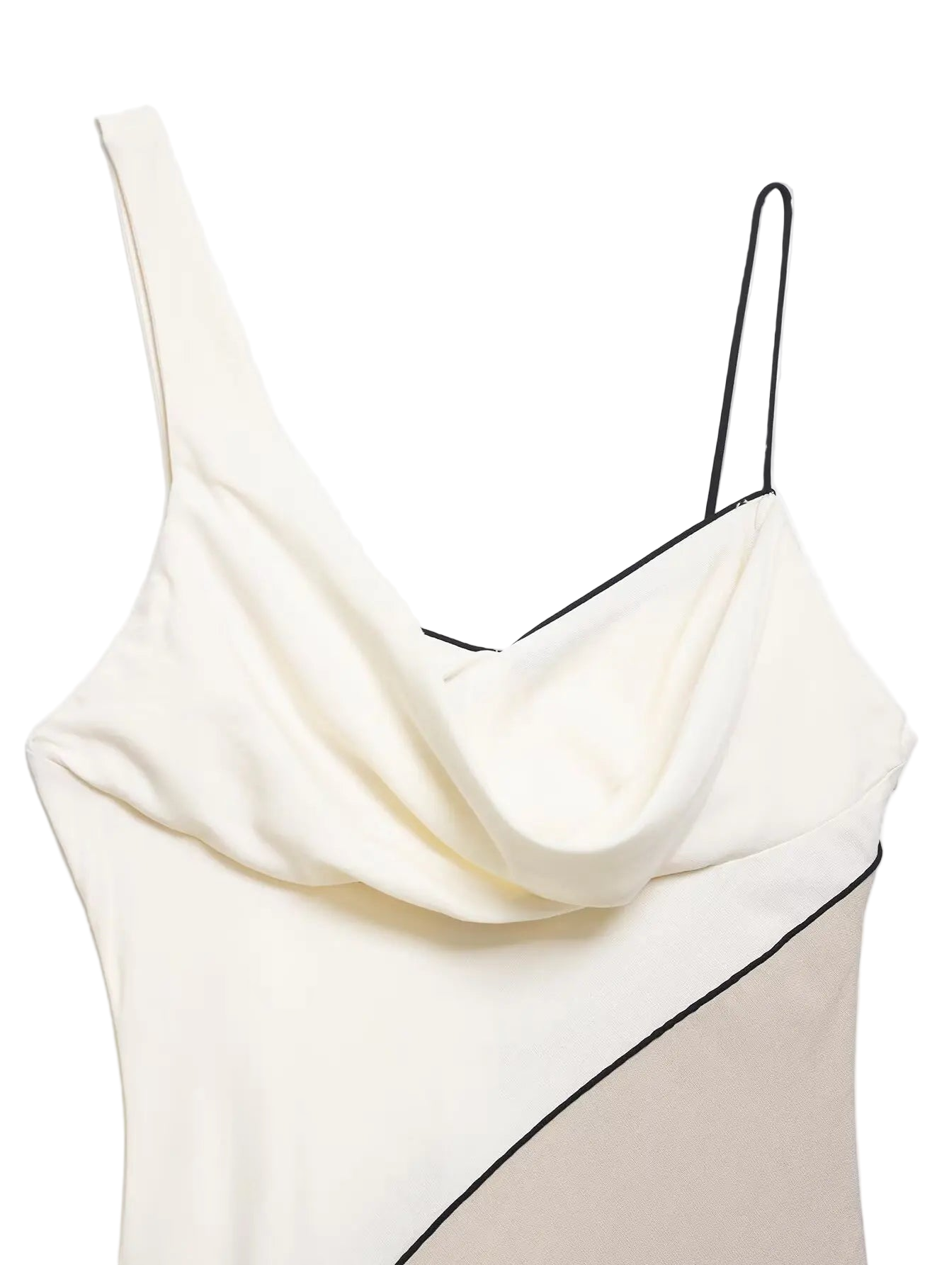 Vestido midi elegante sin mangas con tirantes de cuello drapeado de diseño patchwork