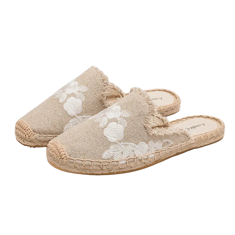 Zapatillas estilo suecos flats de yute y lona y algodón y suela TPR
